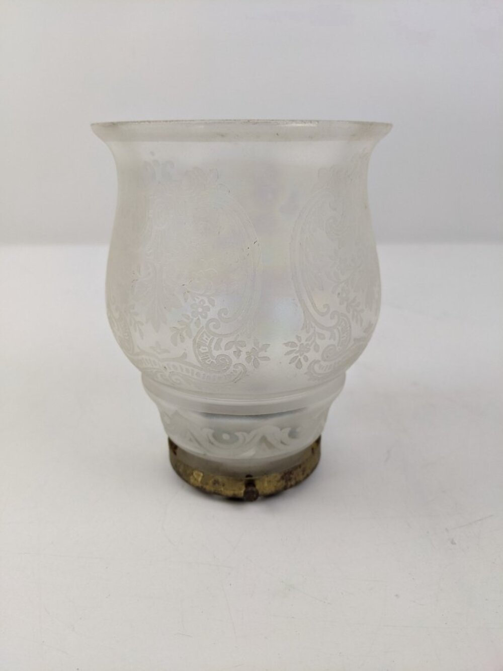 Antique Vintage Frosted Etched Glass Lamp Light Globe Shade Floral Swirl